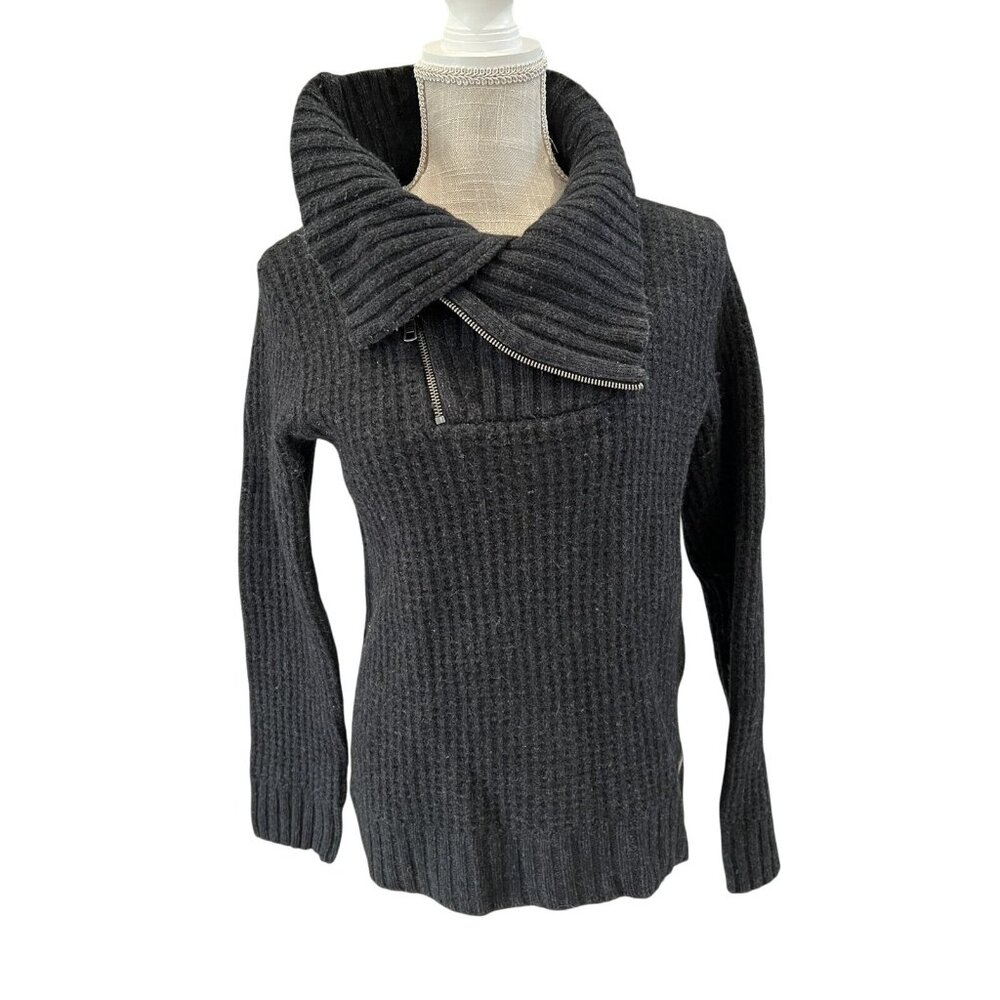 Armani Exchange Womens Gray Ribbed Knit Sweater With Asymmetrical Zipper size M